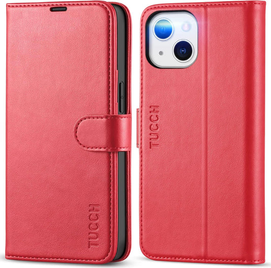 Wallet Case for Iphone 13 6.1-Inch 5G, [RFID Blocking] Card Slots Holder Stand [Shockproof TPU Interior Case] PU Leather Magnetic Protective Flip Cover Compatible with Iphone 13 6.1" 2021, Red
